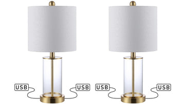 Abner 21" Glass Modern Contemporary USB Charging LED Table Lamp - JONATHAN Y